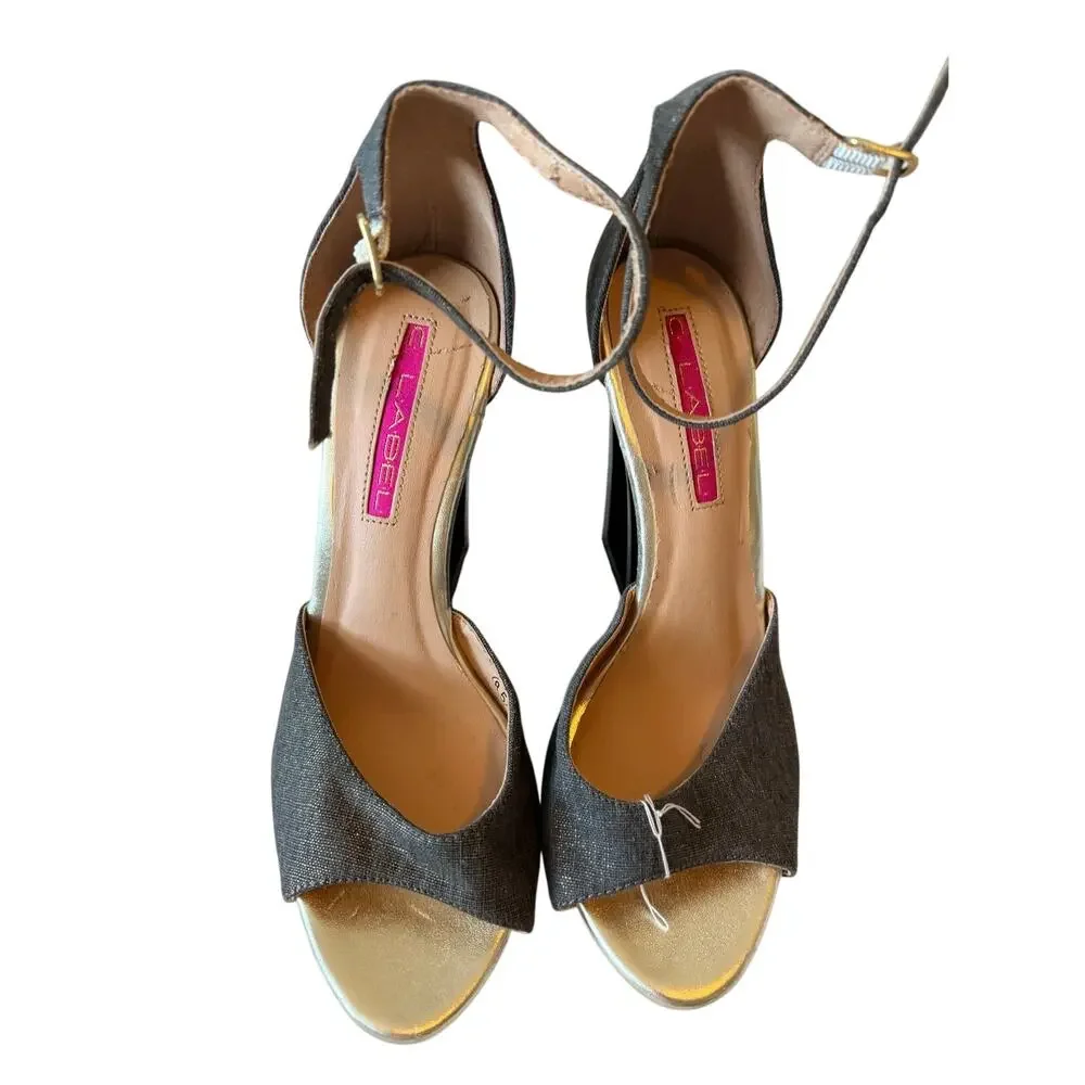 C Label Dolce 4 Gray Shimmer Platform Heels Open Toe Size 8.5